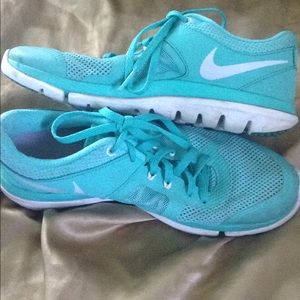 Bright blue Nike shoes